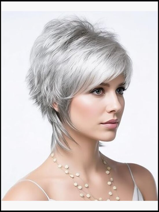Short Pixie Cut Wig with Bangs Natural Layered Synthetic Hair Heat Resistant main image 4